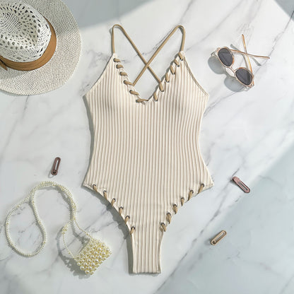(4 days ready to ship) SY black-eye rope color matching jumpsuit suspender swimsuit bikini