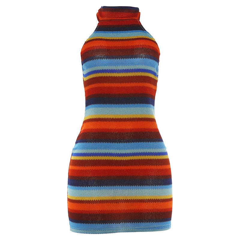 SXR 2026 spring and summer Sexy Slim fit backless halter strap contrast-color sheath dress