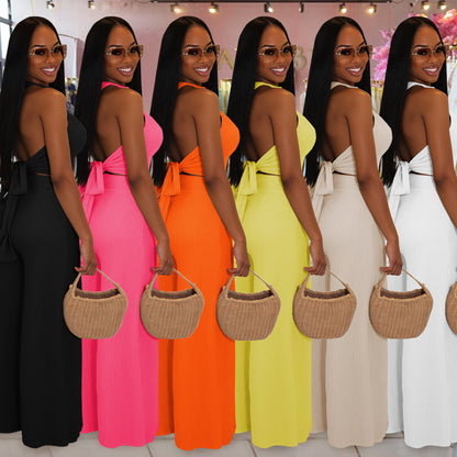 XYZ C7461 casual halter tied top trousers two-piece set