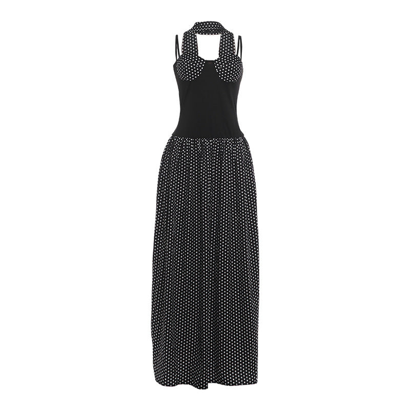DLS tube top backless ribbon wave point printing slip dress