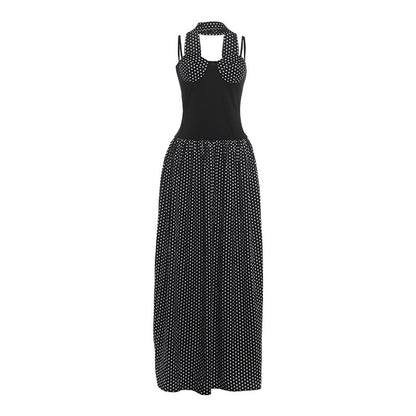 DLS tube top backless ribbon wave point printing slip dress