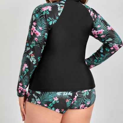 CL (L-4XL) printed large size swimsuit women's two-piece set boxer beach hot spring