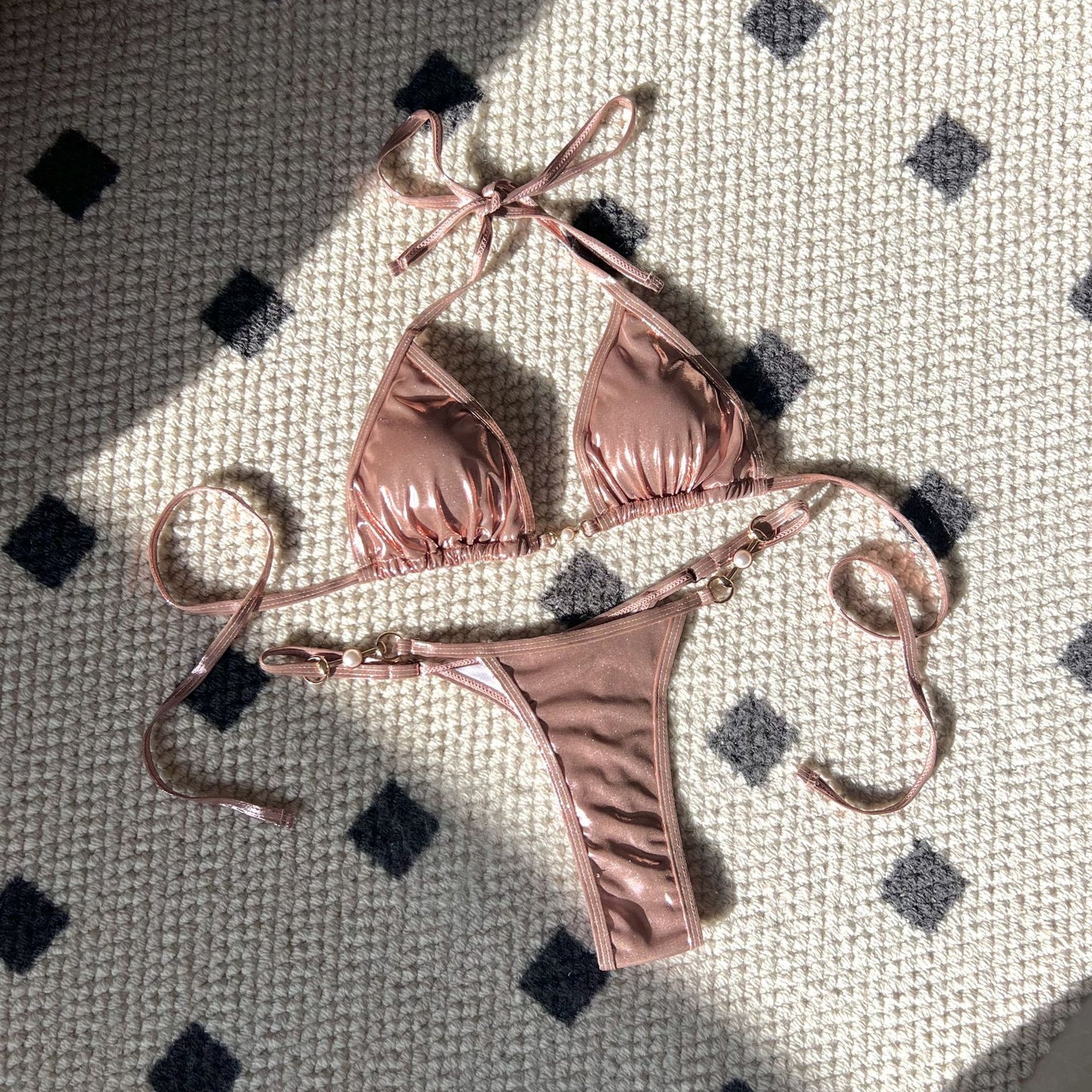 (4 days ready to ship) SY glossy Pearl T-shaped bikini swimsuit