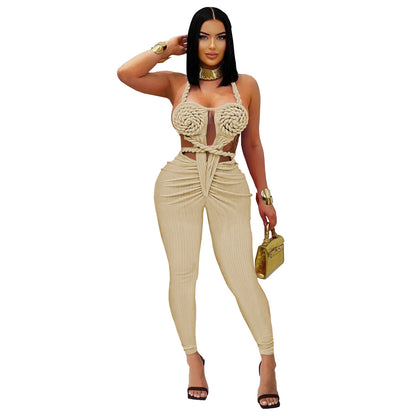 XYZ C7489 casual halter backless jumpsuit