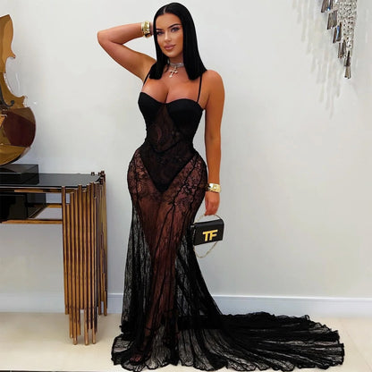 XYZ C7520 suspender lace see-through dress