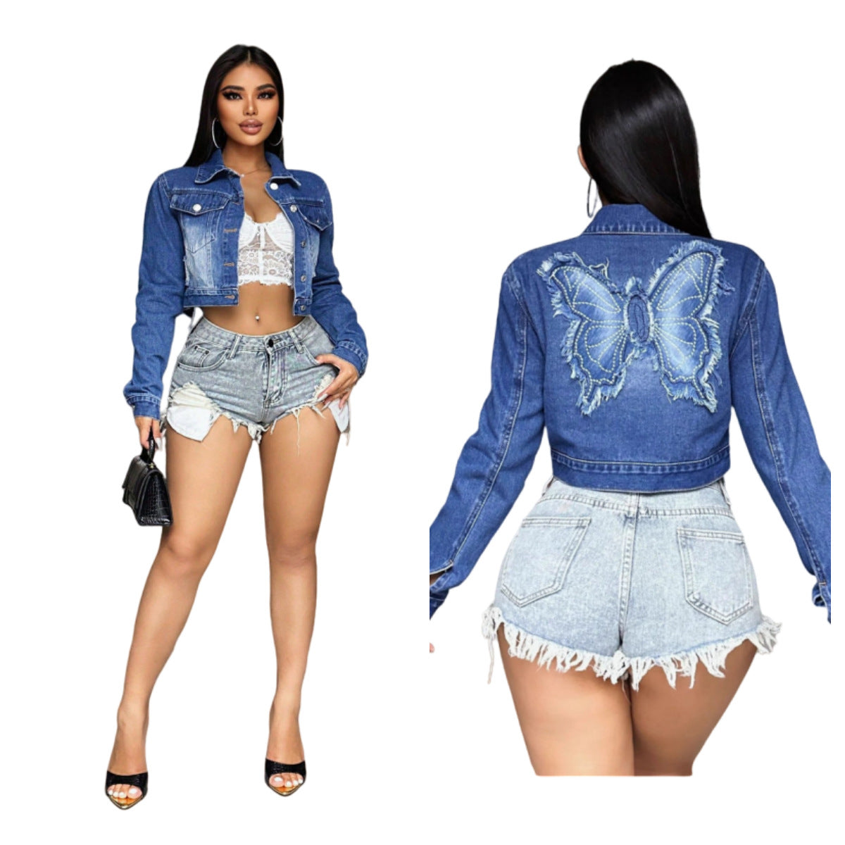 MZ (S-2XL) embroidered MZ88663 long sleeve embroidered denim coat