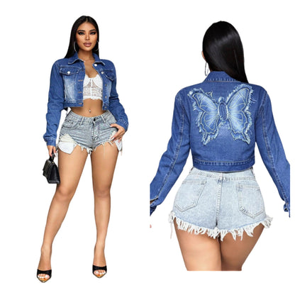 MZ (S-2XL) embroidered MZ88663 long sleeve embroidered denim coat
