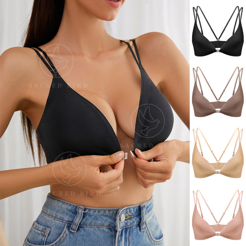 Seamless thin breathable front button underwear large size adjustment wireless bra