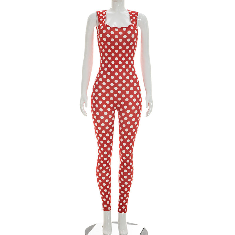 DZHT J26JP025 fashion slim fit slimming temperament polka dot jumpsuit