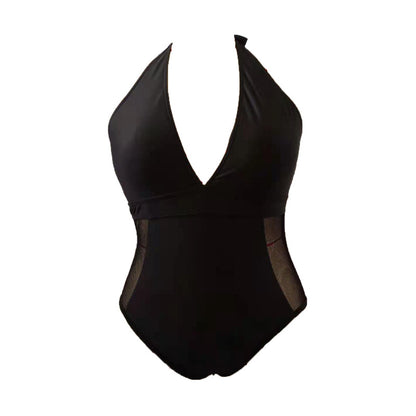 LF (L-4XL) women's one-piece solid color backless sexy swimsuit plus size