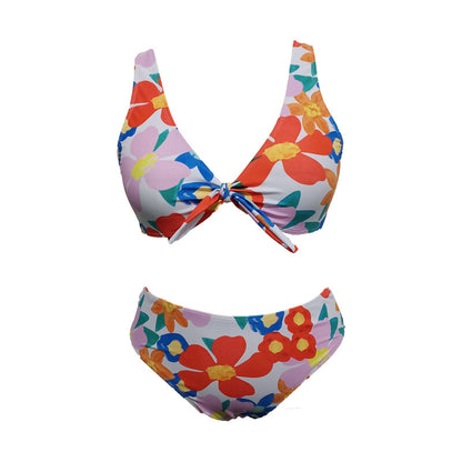 LF (L-4XL) women's split color printing swimsuit plus size
