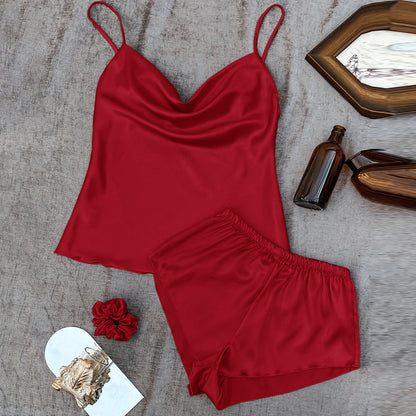 DNL pure color Ice Silk suspender shorts suit lightweight two-piece set