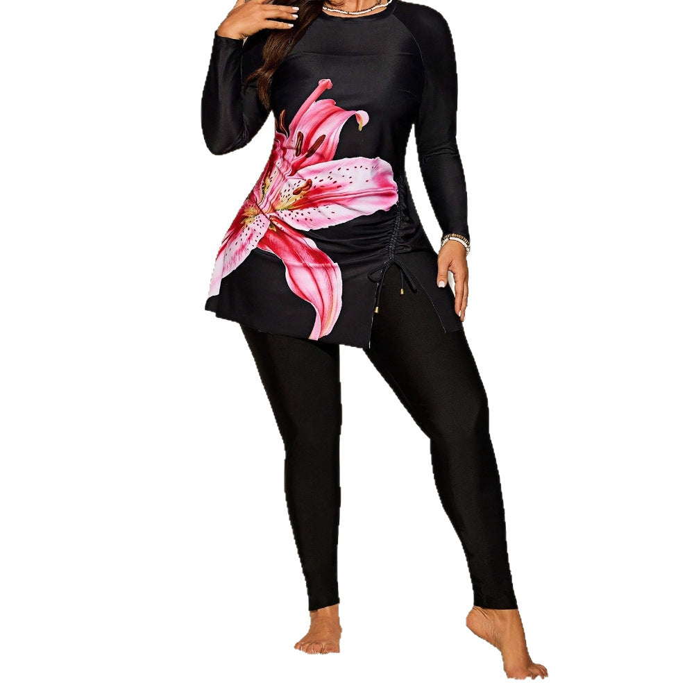 CL (L-4XL) plus size swimsuit long sleeve sun protection drawstring split women's Tankini