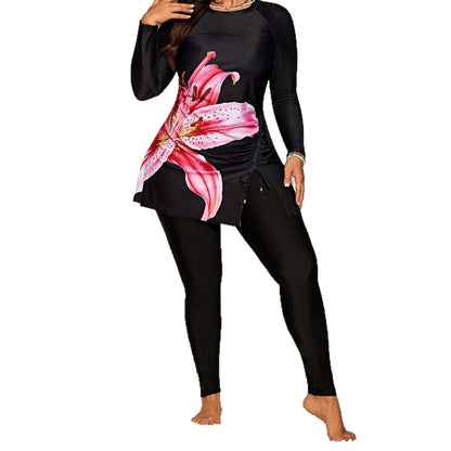 CL (L-4XL) plus size swimsuit long sleeve sun protection drawstring split women's Tankini