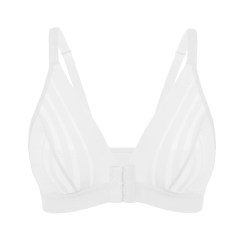 Lace stitching see-through thin sports underwear adjustable large size without steel ring front buckle breastfeeding gathering bra