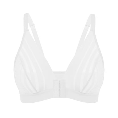 Lace stitching see-through thin sports underwear adjustable large size without steel ring front buckle breastfeeding gathering bra