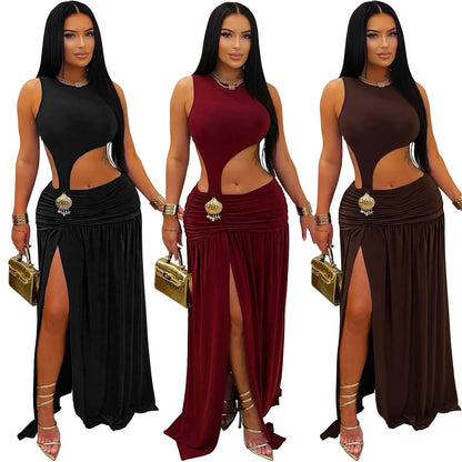 XYZ C7597 sleeveless midriff-baring slit dress