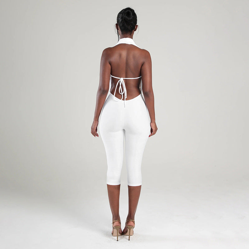 DZHT J25JP4882026 summer draped collar backless rope tight jumpsuit