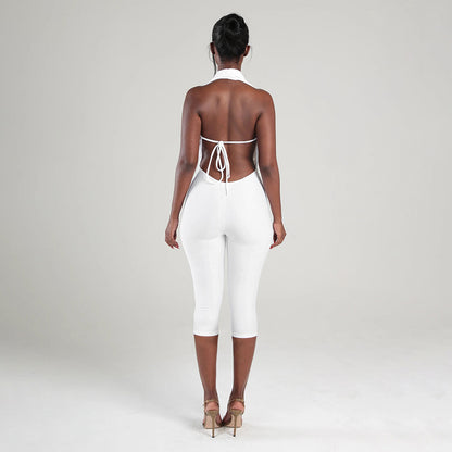 DZHT J25JP4882026 summer draped collar backless rope tight jumpsuit