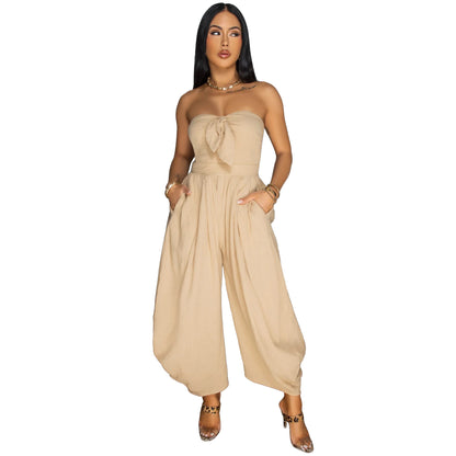 MYF (S-2XL) 20170 summer wrapped chest collar jumpsuit