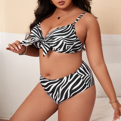 LF (L-4XL) women's split color printing swimsuit plus size