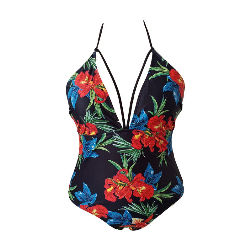 LF (L-4XL) women's one-piece color printing sexy swimsuit plus size