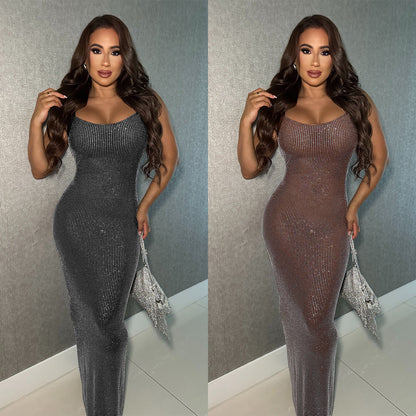 XYZ C7551 mesh hot drilling arm covering backless dress