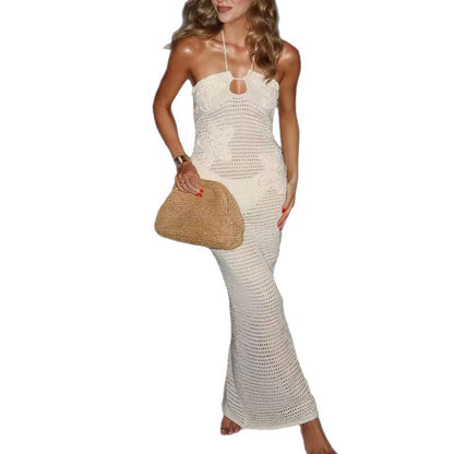 CYB hip skirt knitted dress floating flower halter lace-up beach dress