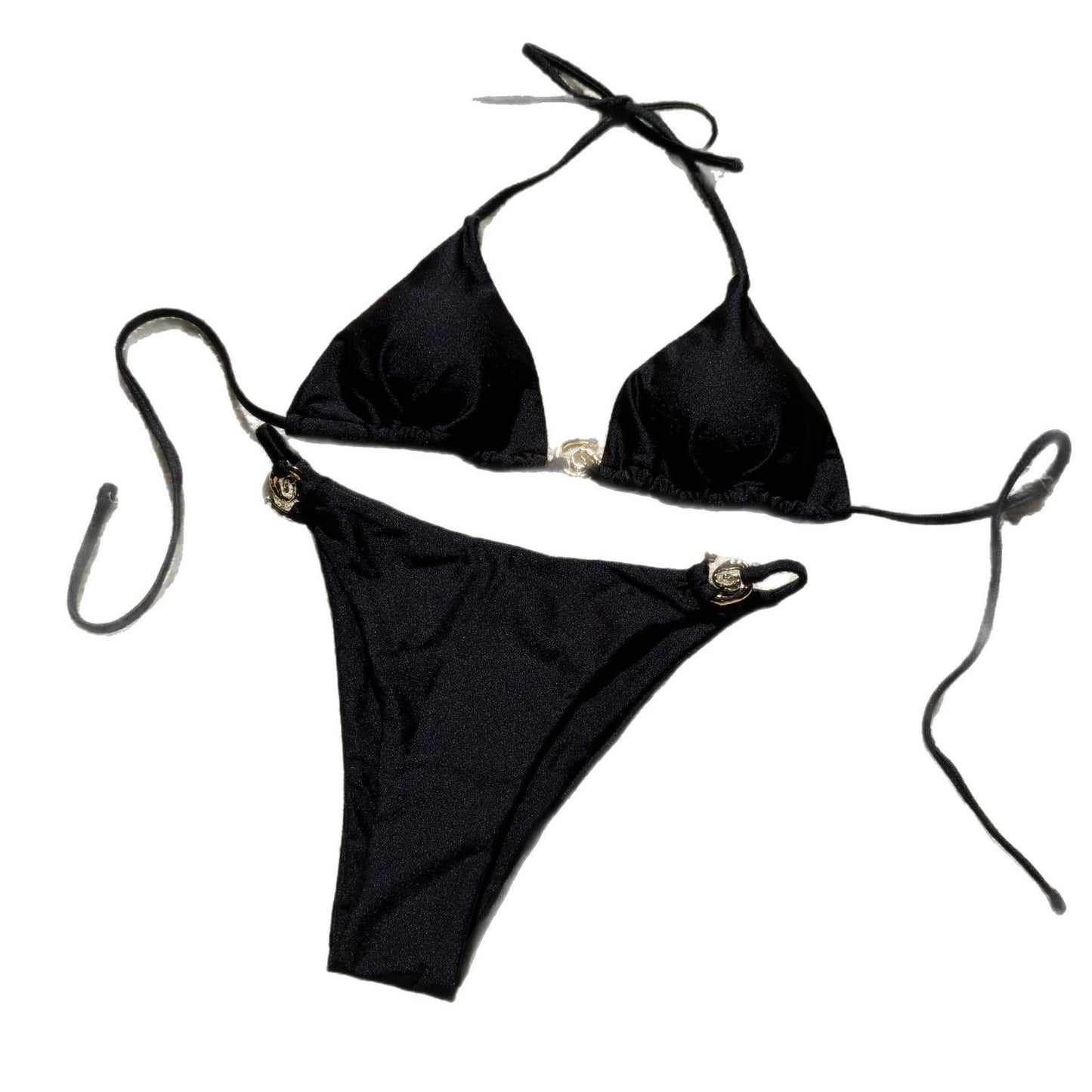 (4 days ready to ship) SY nylon light metal ring lace-up backless split swimsuit bikini