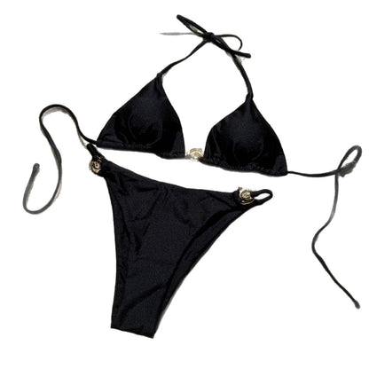 (4 days ready to ship) SY nylon light metal ring lace-up backless split swimsuit bikini