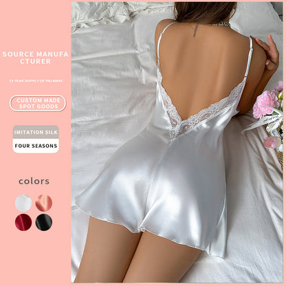 DNL spring artificial silk spaghetti strap nightdress short skirt suspender skirt
