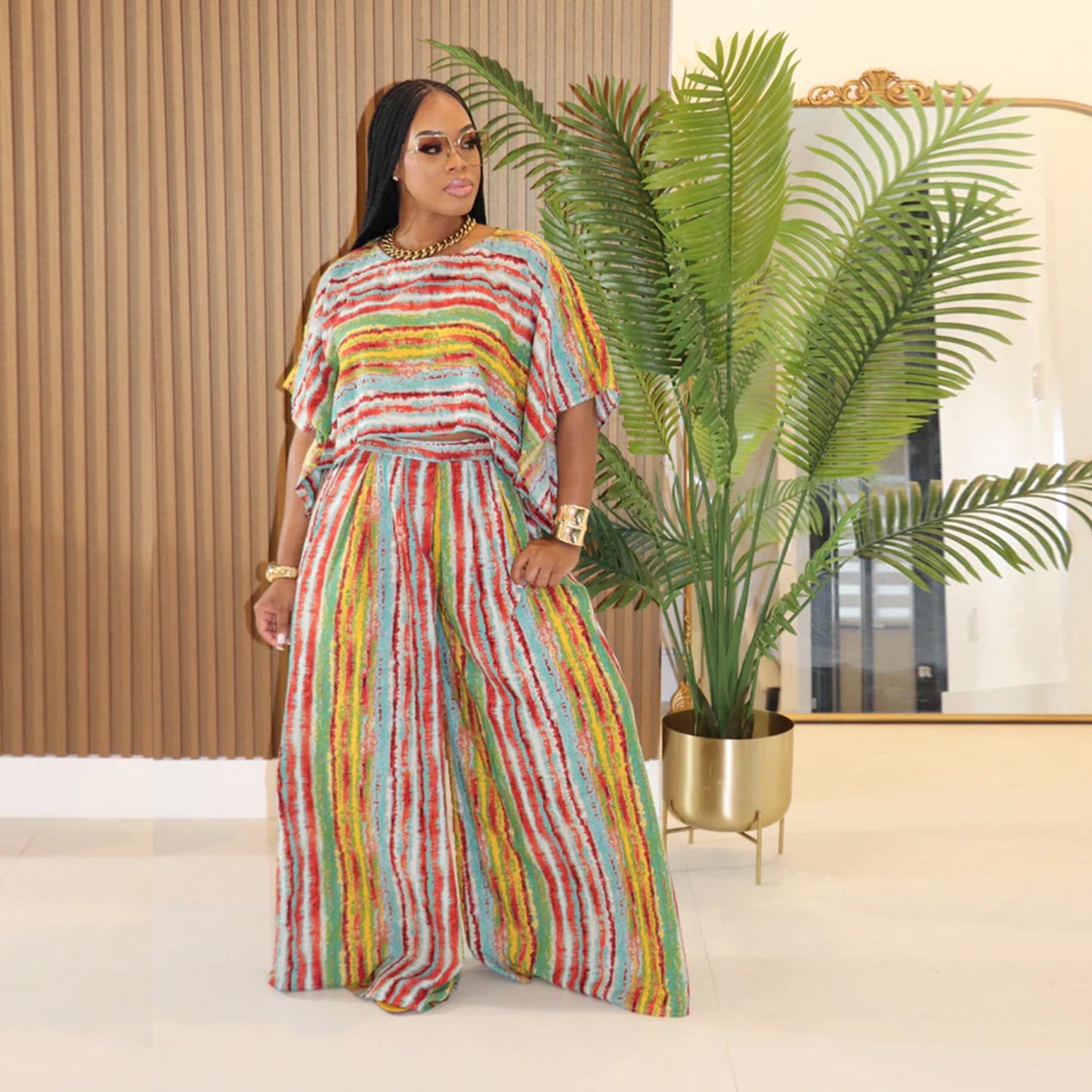 XYZ C7467 casual striped top pants two-piece set