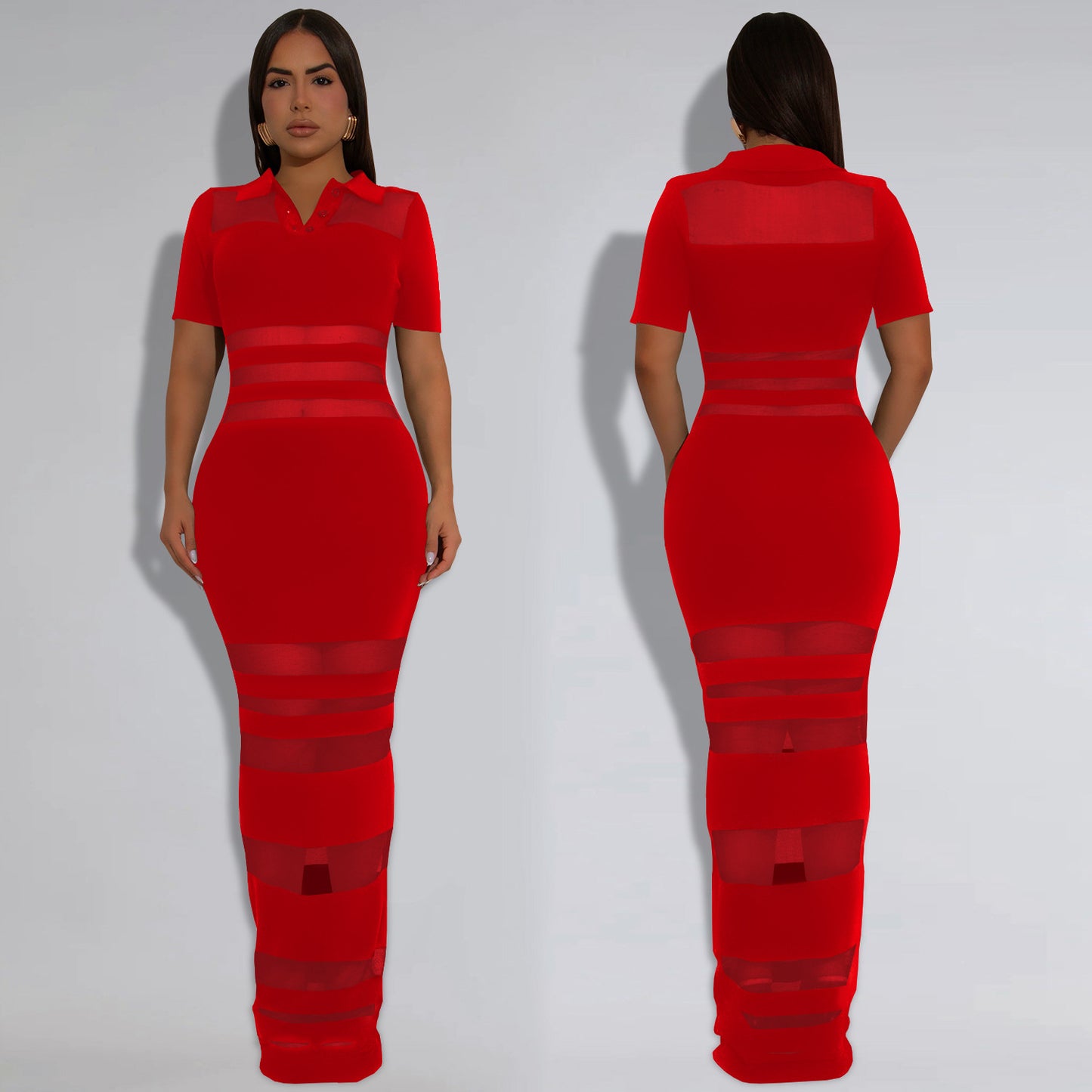 XYZ C7437 sheer mesh splicing package arm dress