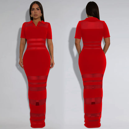 XYZ C7437 sheer mesh splicing package arm dress