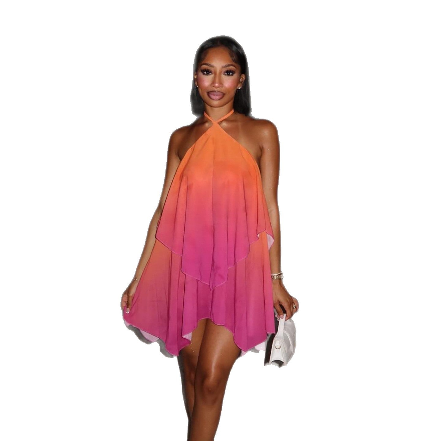 DLS summer gradient halter backless sexy tube top package hip dress