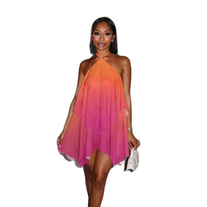 DLS summer gradient halter backless sexy tube top package hip dress