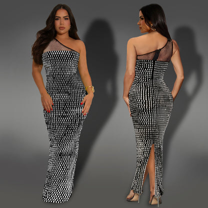 XYZ C7422 mesh rhinestone shoulder sleeveless dress