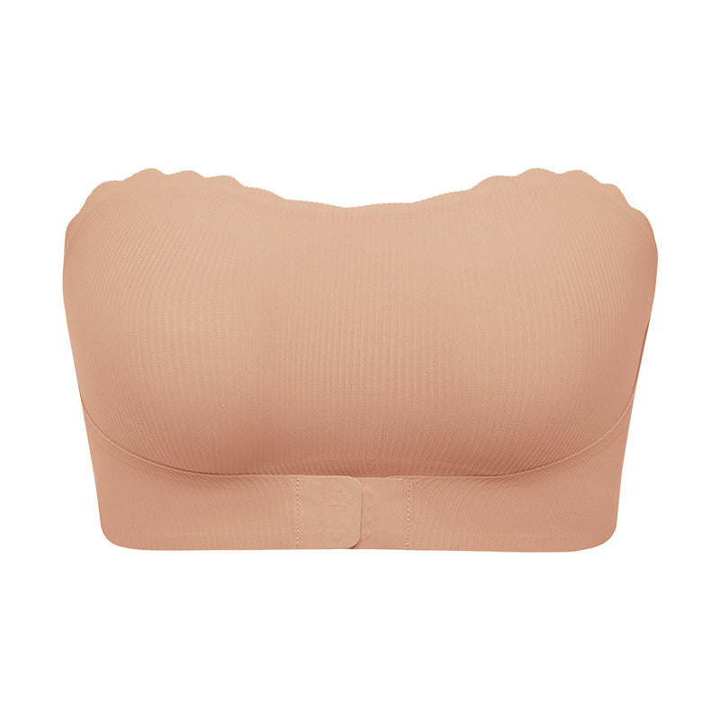 Striped seamless wavy edge thin breathable sports tube top anti-drop strapless front buckle push up accessary breast push up bra