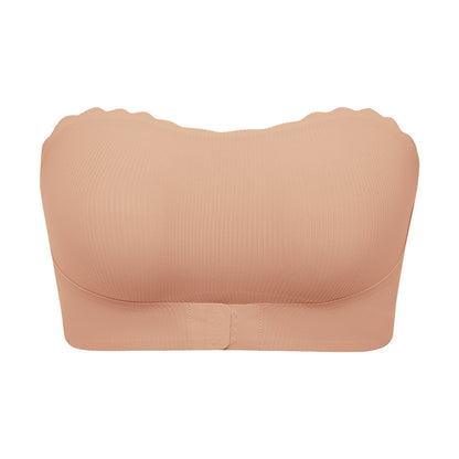 Striped seamless wavy edge thin breathable sports tube top anti-drop strapless front buckle push up accessary breast push up bra