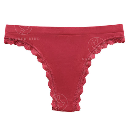 Lace stitching seamless large size lightweight breathable yoga invisible T-shaped cotton crotch T-back