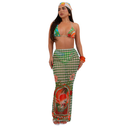 MYF (S-2XL) 20207 bikini swimsuit beach print skirt suit