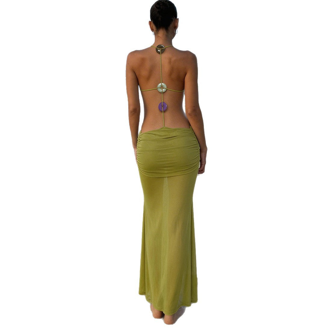 SXR 2026 spring sexy backless halter mesh dress