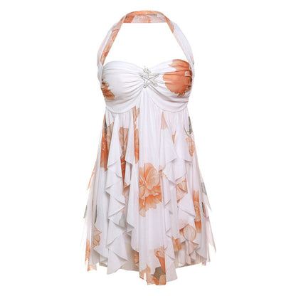 SXR summer halter backless irregular skirt short dress for women