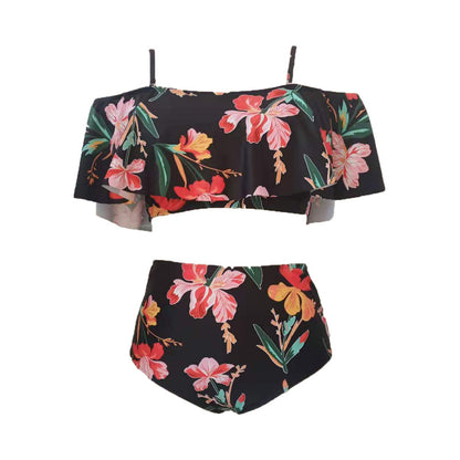 LF (L-4XL) plus size multi-color split printed swimsuit for women