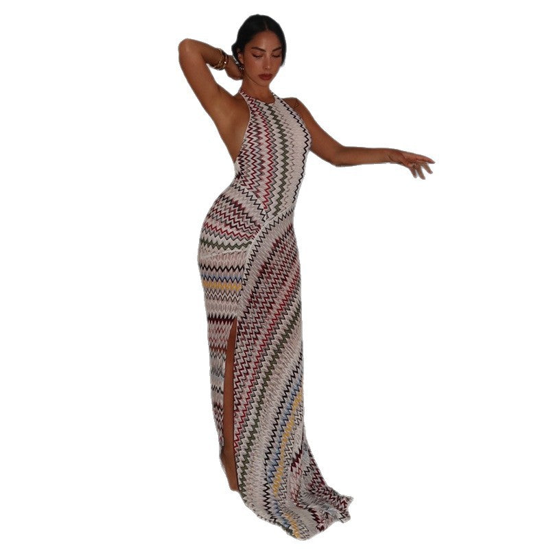 DLS summer hanging sexy neck backless slit mopping floor maxi dress