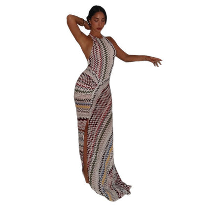 DLS summer hanging sexy neck backless slit mopping floor maxi dress