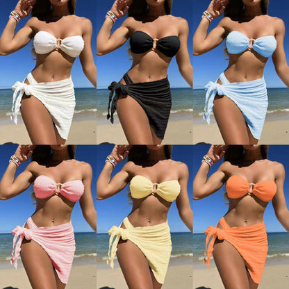 (4 days ready to ship) SY textured cloth tube top three piece swimsuit bikini