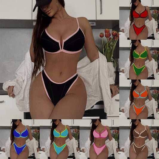 Bikini swimsuit V-support color matching bikini6761