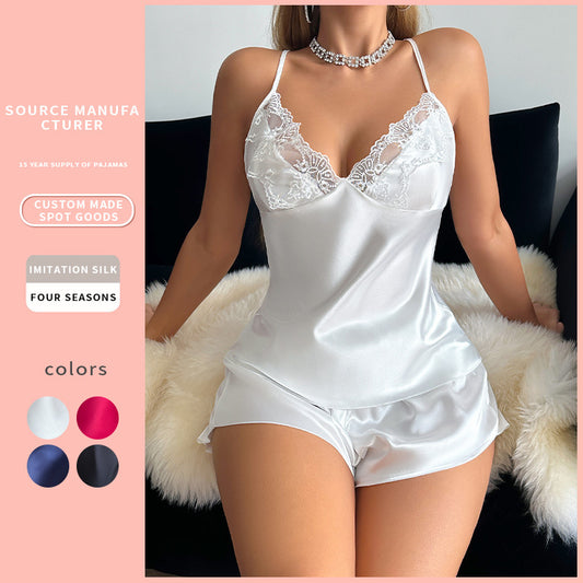 DNL ice silk silk lace suspender shorts suit artificial silk nightdress