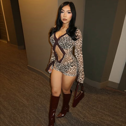 SXR 2026 spring tight navel hollow print see-through jumpsuit